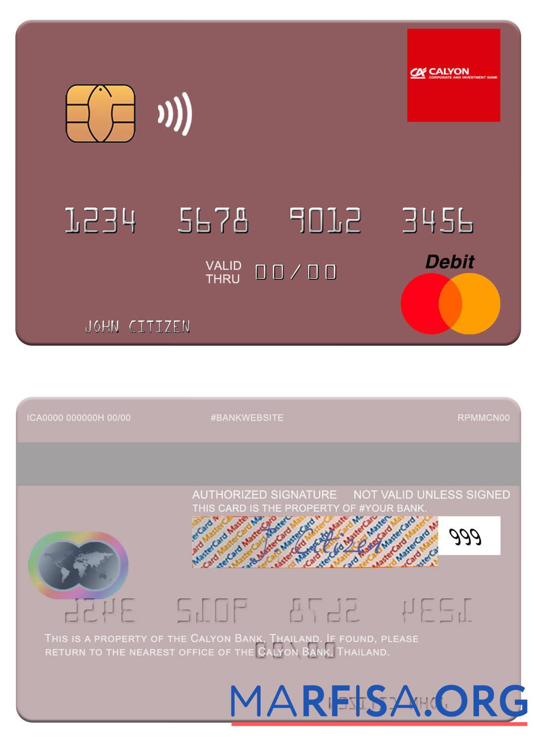 Таиланд Calyon Банковский mastercard шаблон