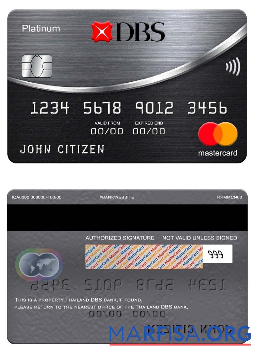 Таиланд DBS Банковский mastercard platinum шаблон