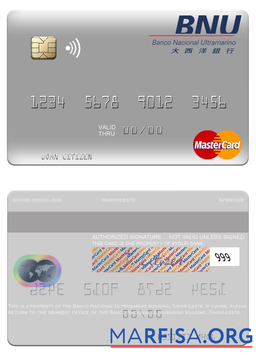 Timor Leste Banco Nacional Ultramarino building mastercard макет