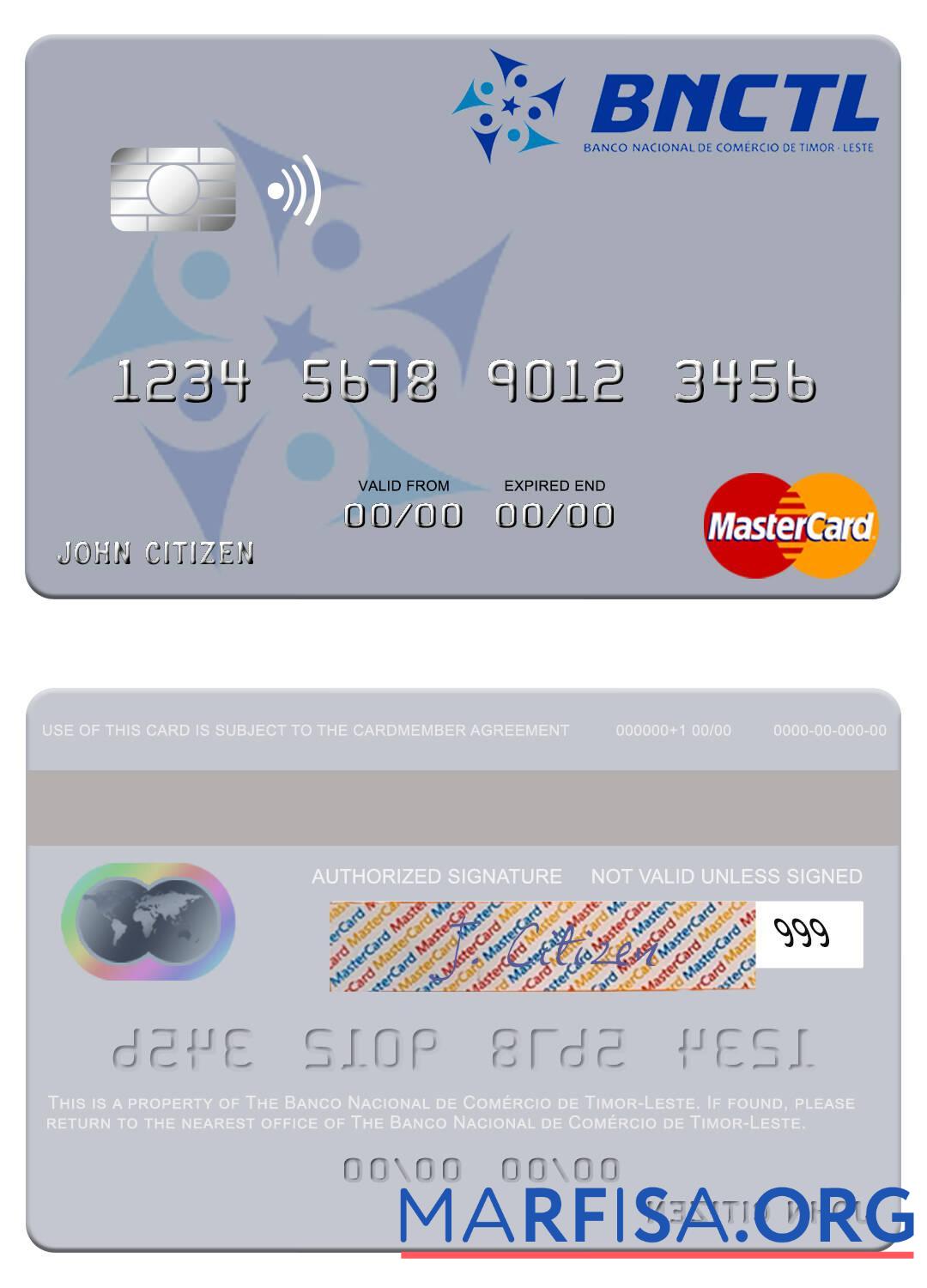 Timor Leste Banco Nacional de Come╠ürcio de Timor Leste mastercard макет