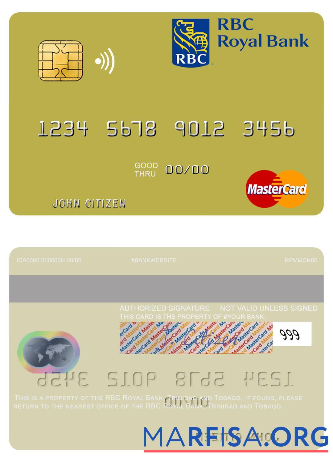 Тринидад и Тобаго RBC Royal Банковский mastercard макет