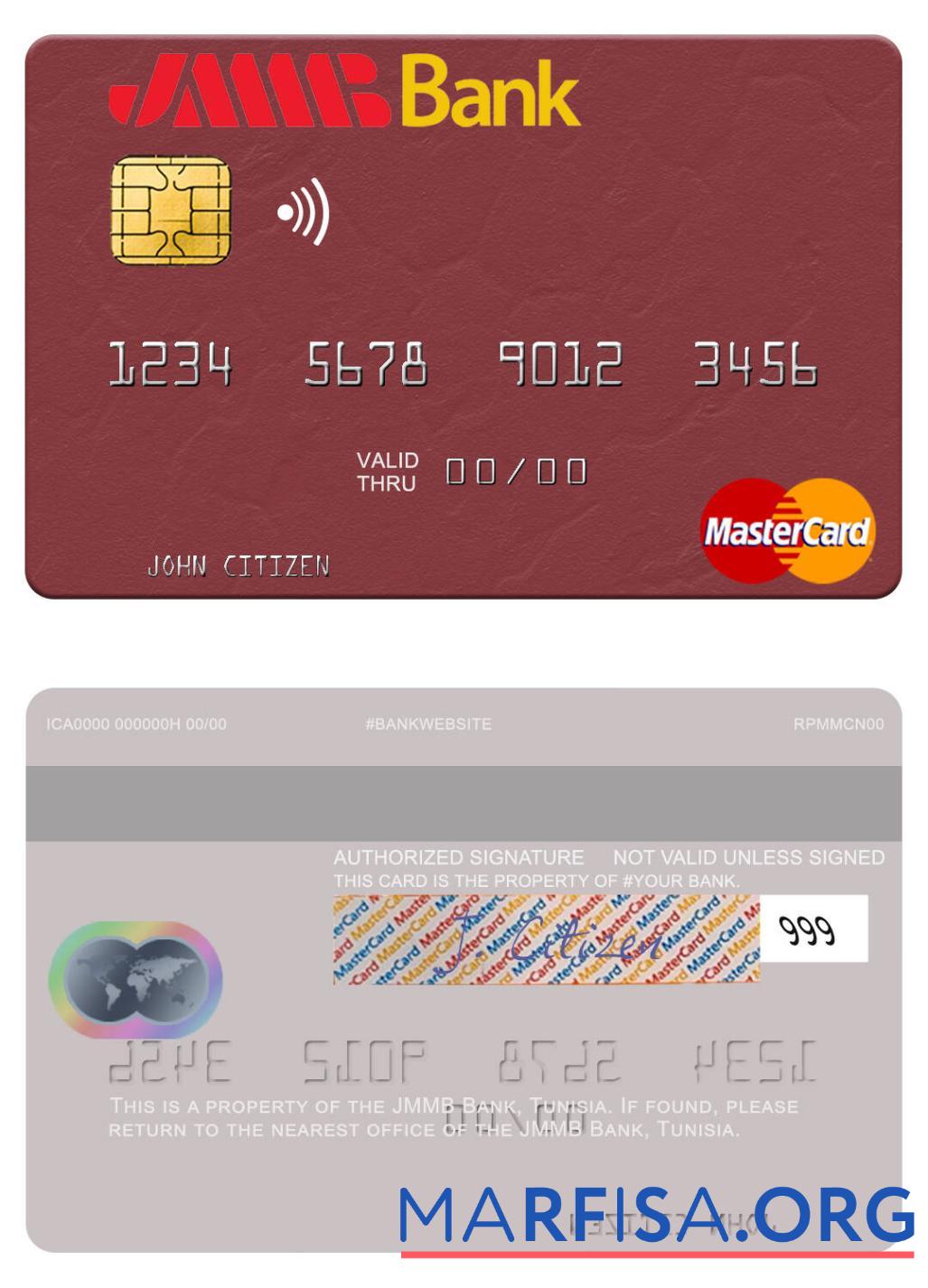 Тунис JMMB Банковский mastercard дизайн