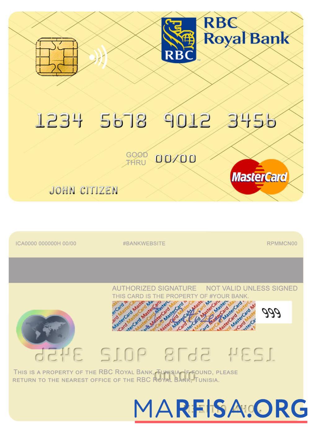 Тунис RBC Royal Банковский mastercard дизайн