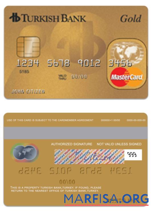 Турция TurkishBank gold mastercard дизайн