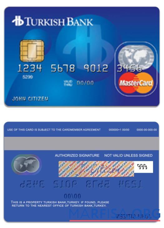 Турция TurkishBank стандартный mastercard дизайн