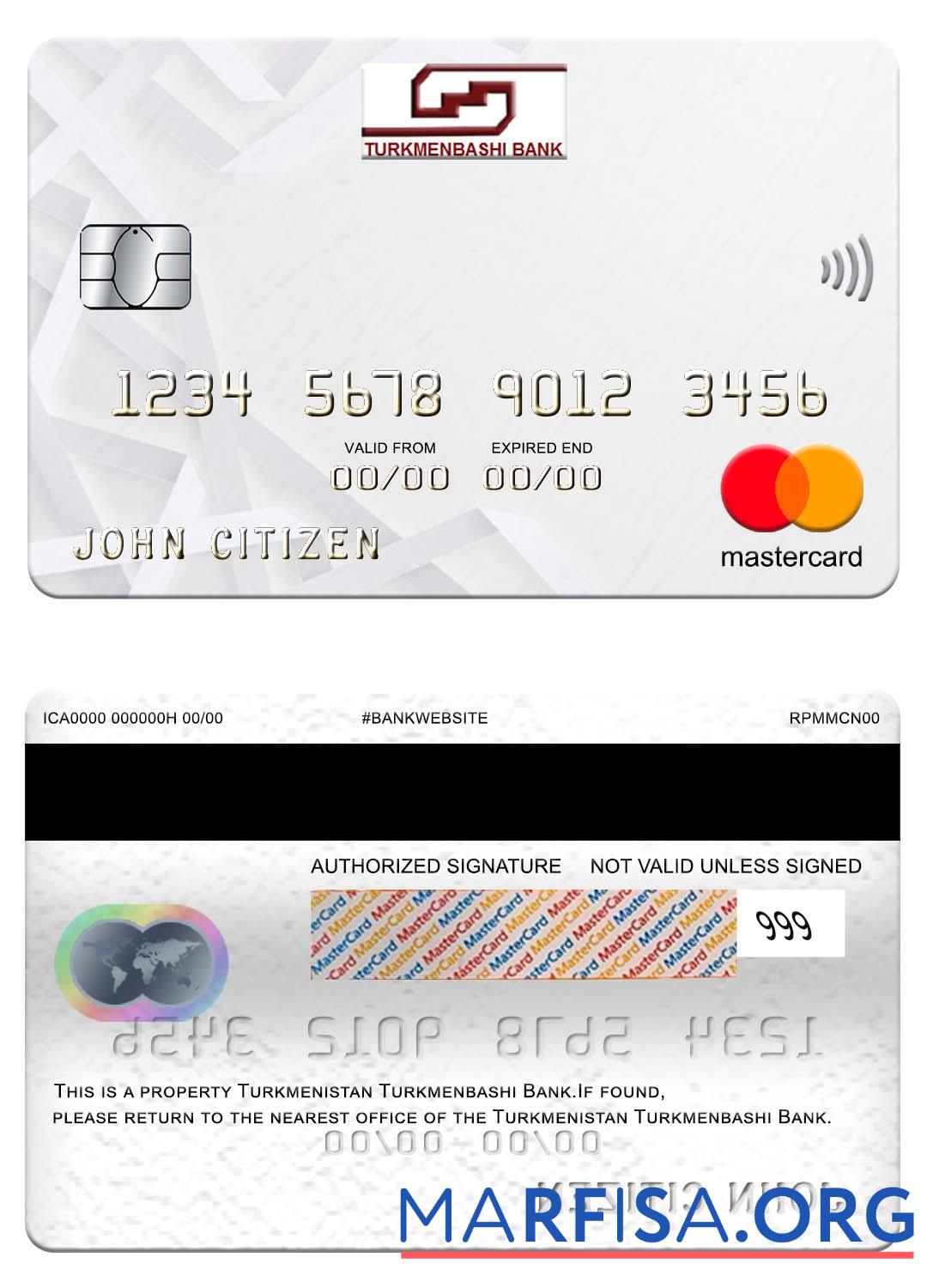 Туркменистан Turkmenbashi Банковский mastercard шаблон