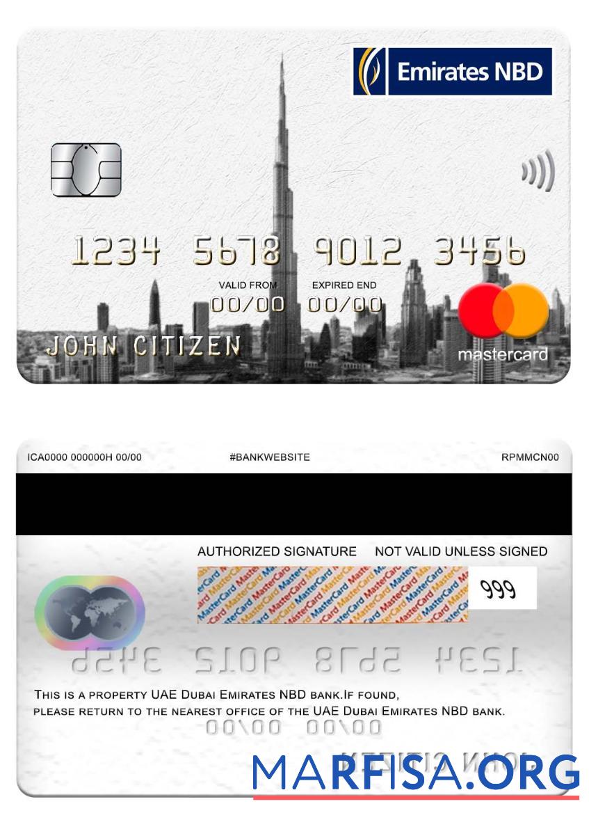 ОАЭ Dubai Emirates NBD Банковский mastercard шаблон