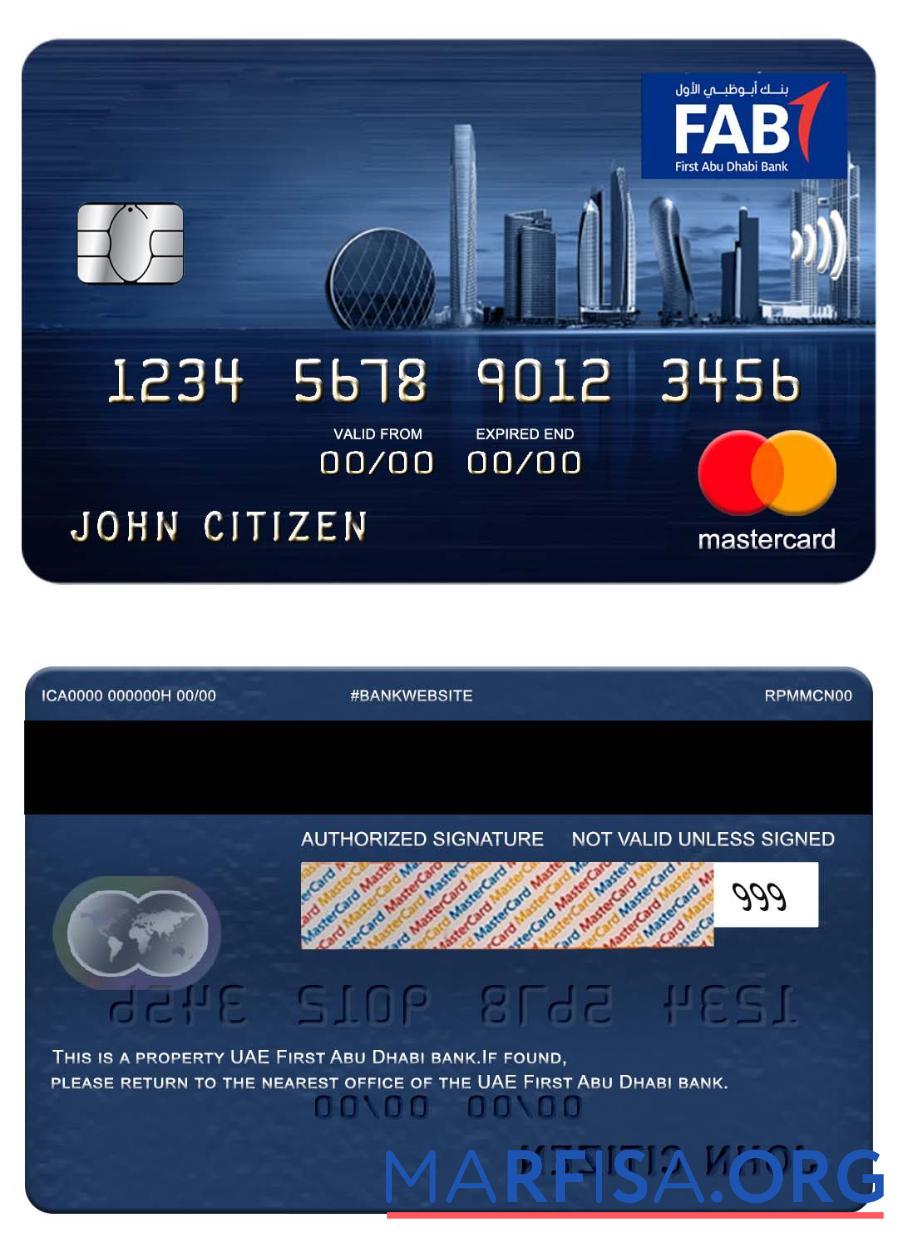 ОАЭ First Abu Dhabi Банковский mastercard макет