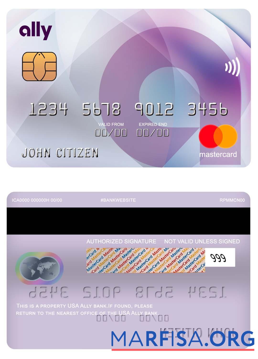 США Ally Банковский mastercard предпросмотр