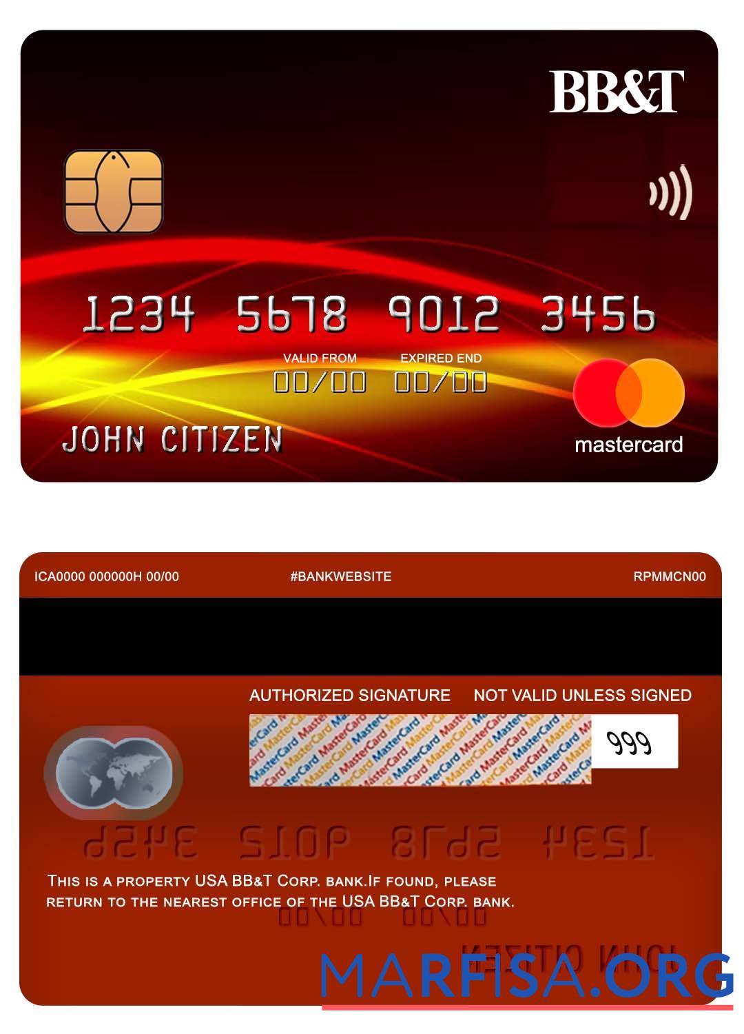 США BB&T Corp. Банковский mastercard шаблон