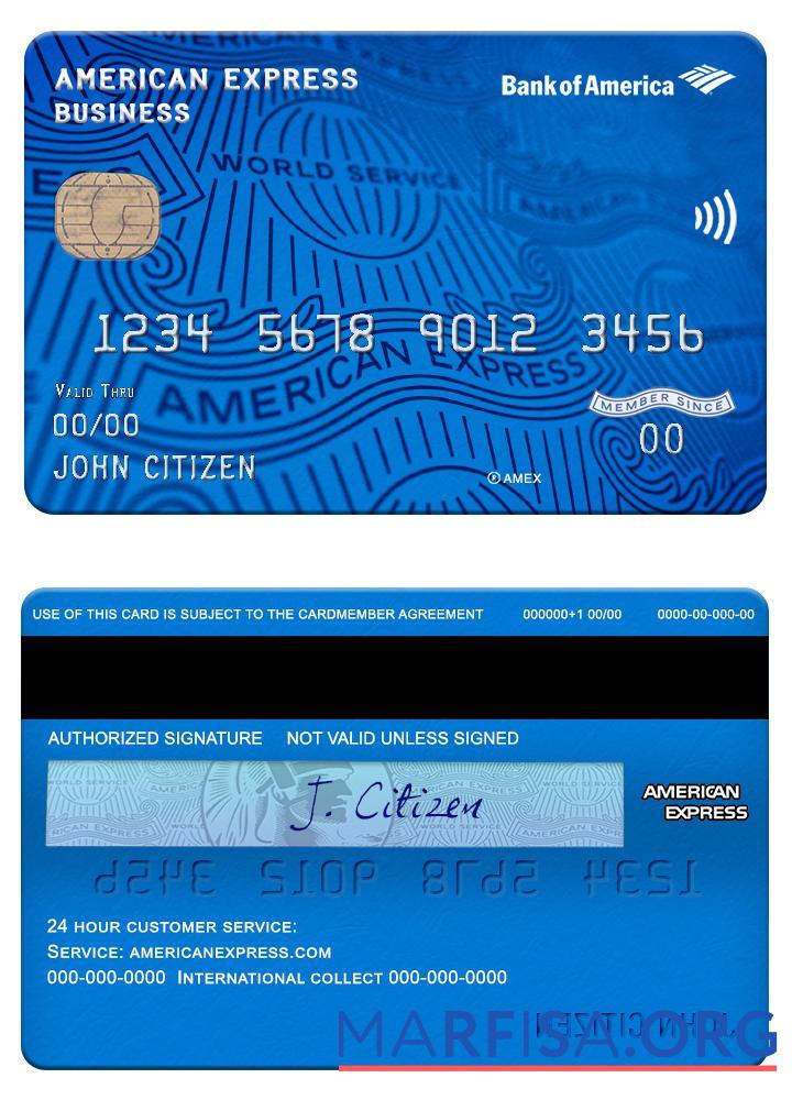США Банковский of Америка AMEX Бизнес Карта макет