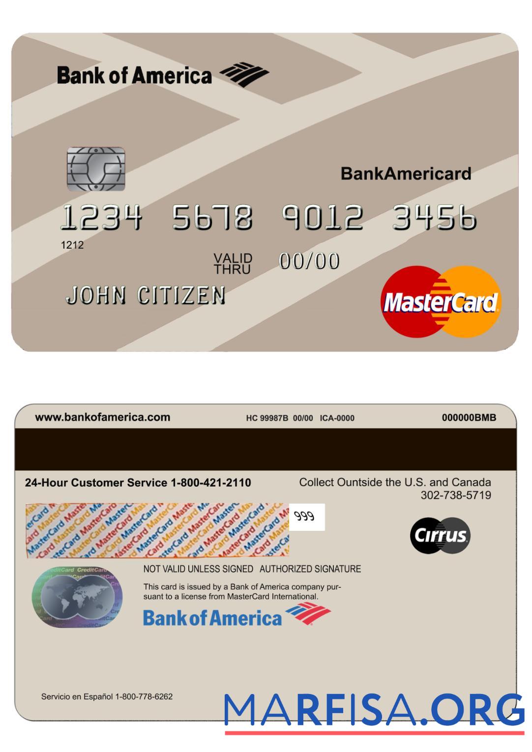 США Банковский of Америка Банковский mastercard макет