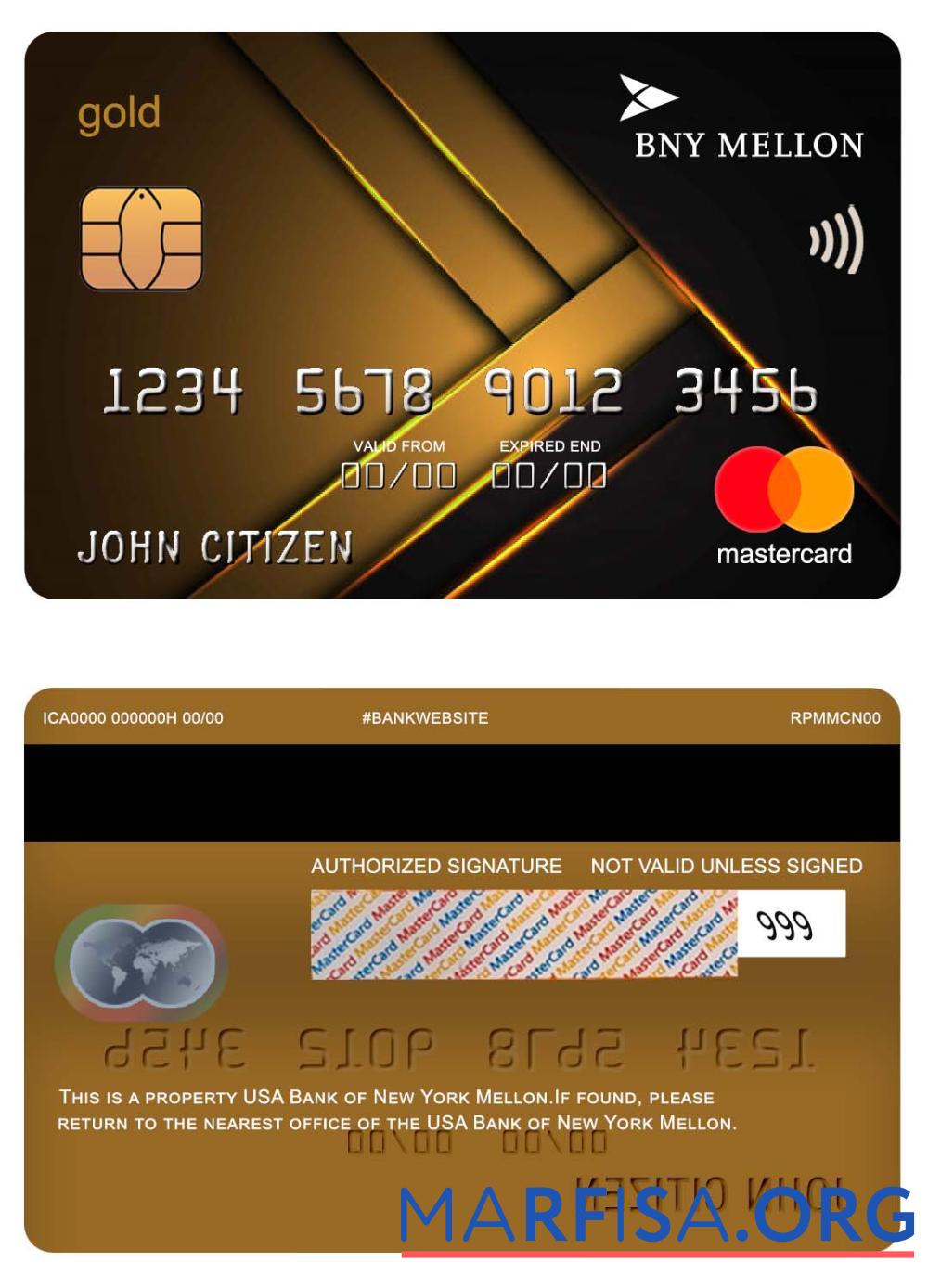 США Банковский of Новый York Mellon gold mastercard дизайн