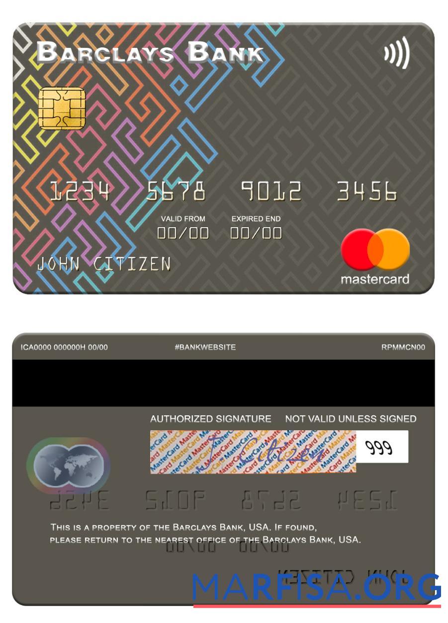 США Barclays Банковский mastercard макет
