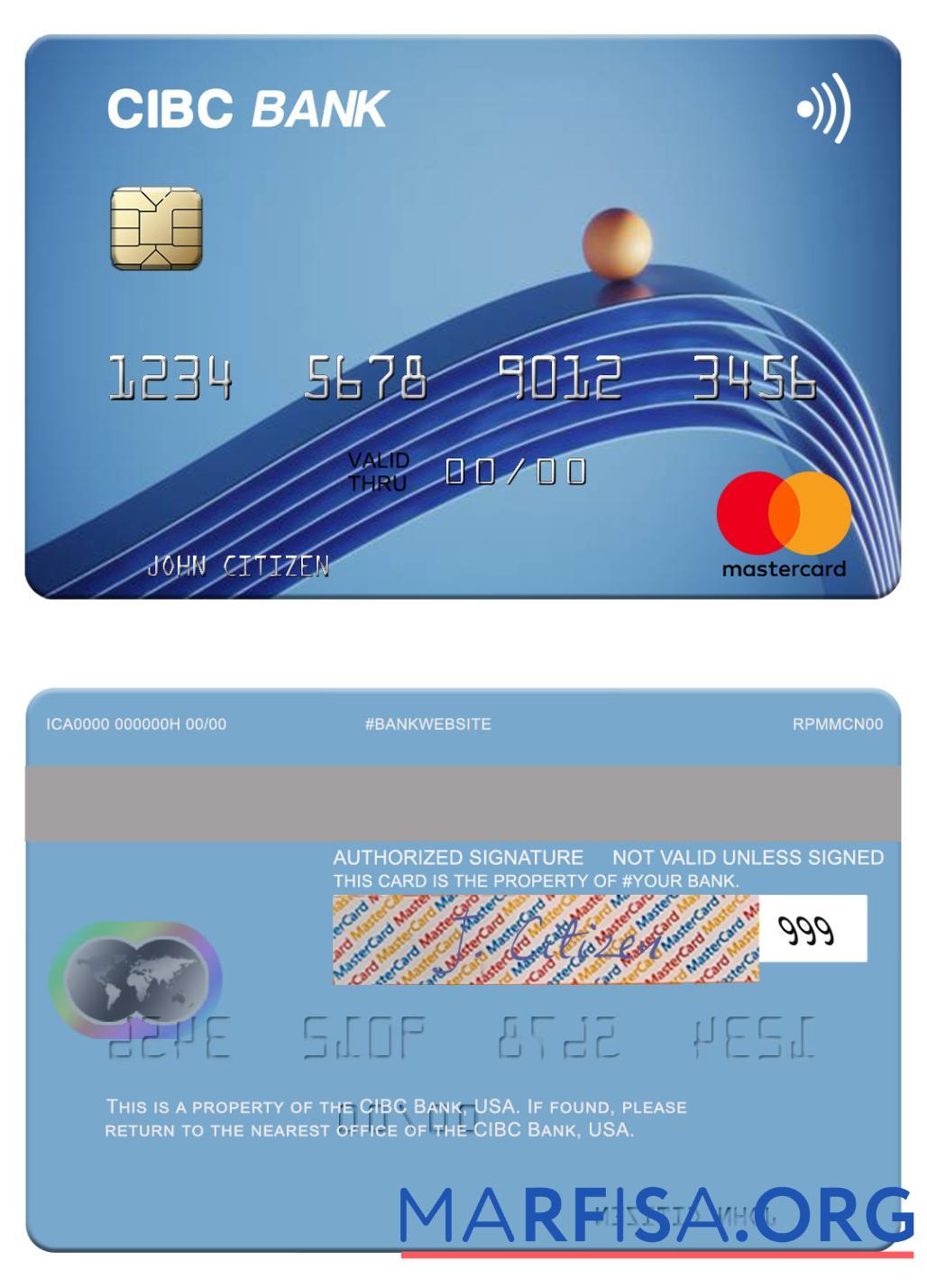 США CIBC Банковский mastercard образец