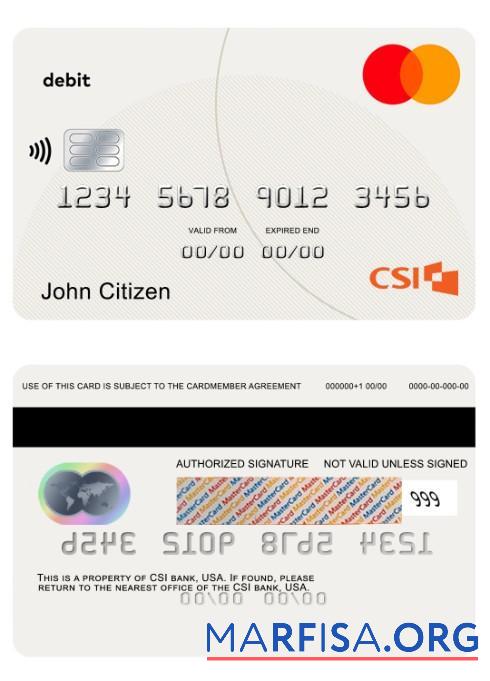 США CSI Банковский Дебет mastercard образец