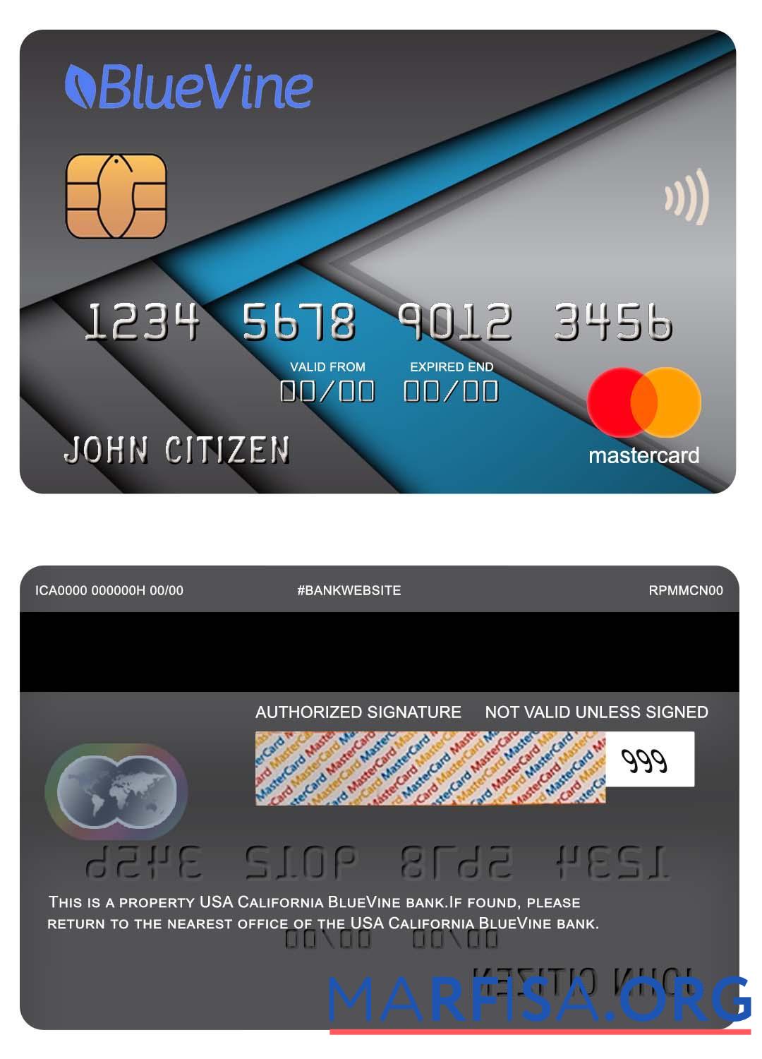 США California BlueVine Банковский mastercard шаблон