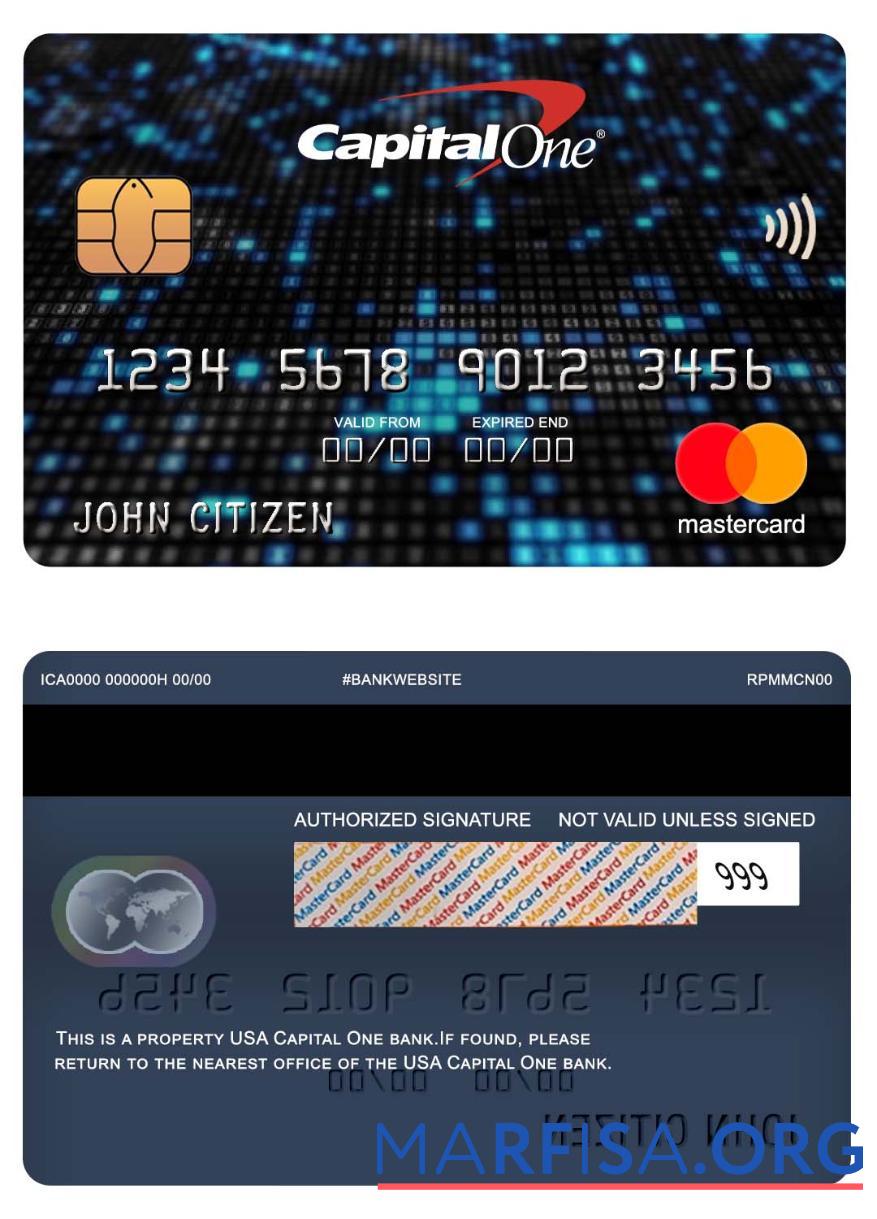 США Capital One Банковский mastercard макет