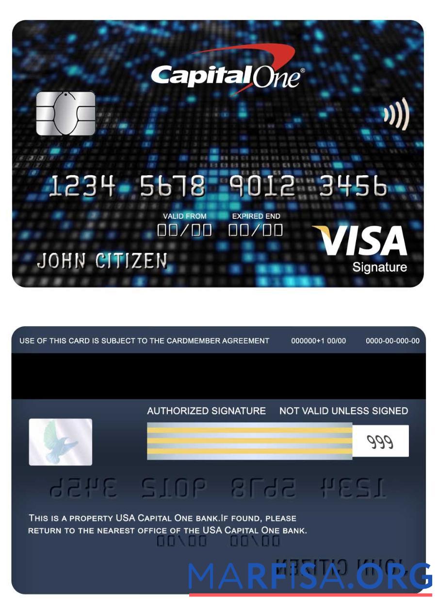 США Capital One Банковский Виза Подпись Карта образец