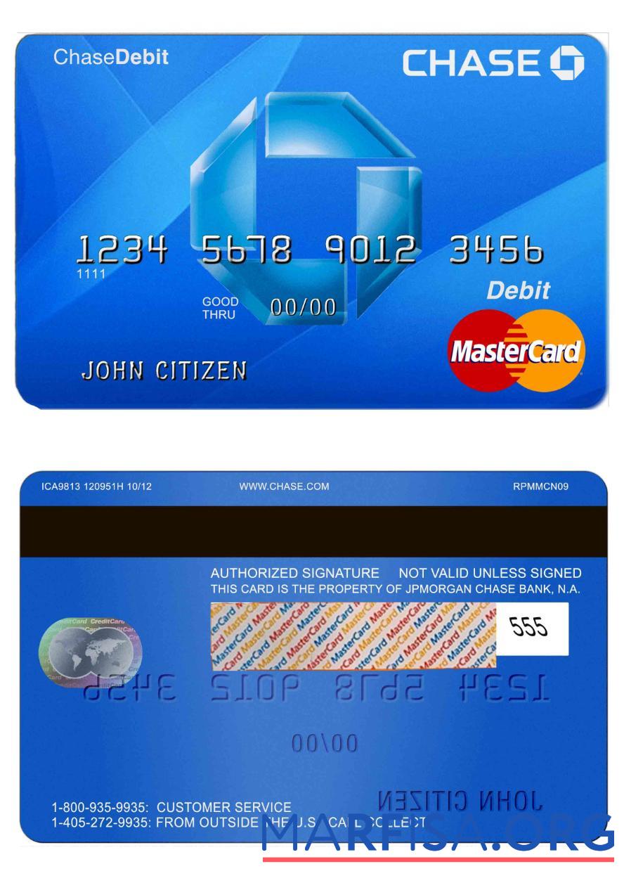 США Chase Банковский MasterCard Дебет Карта макет