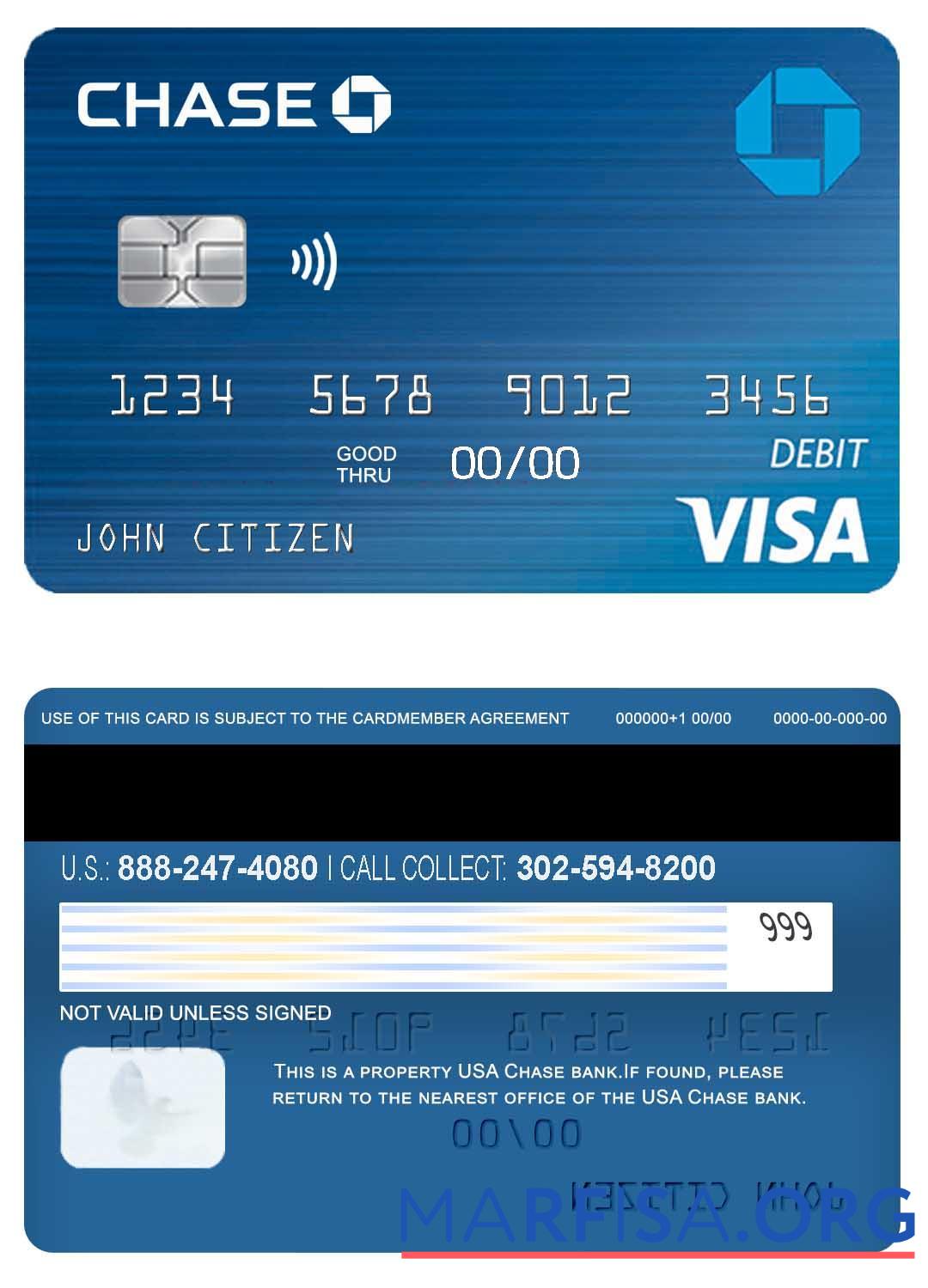 США Chase Банковский Виза Дебет Карта 2 макет