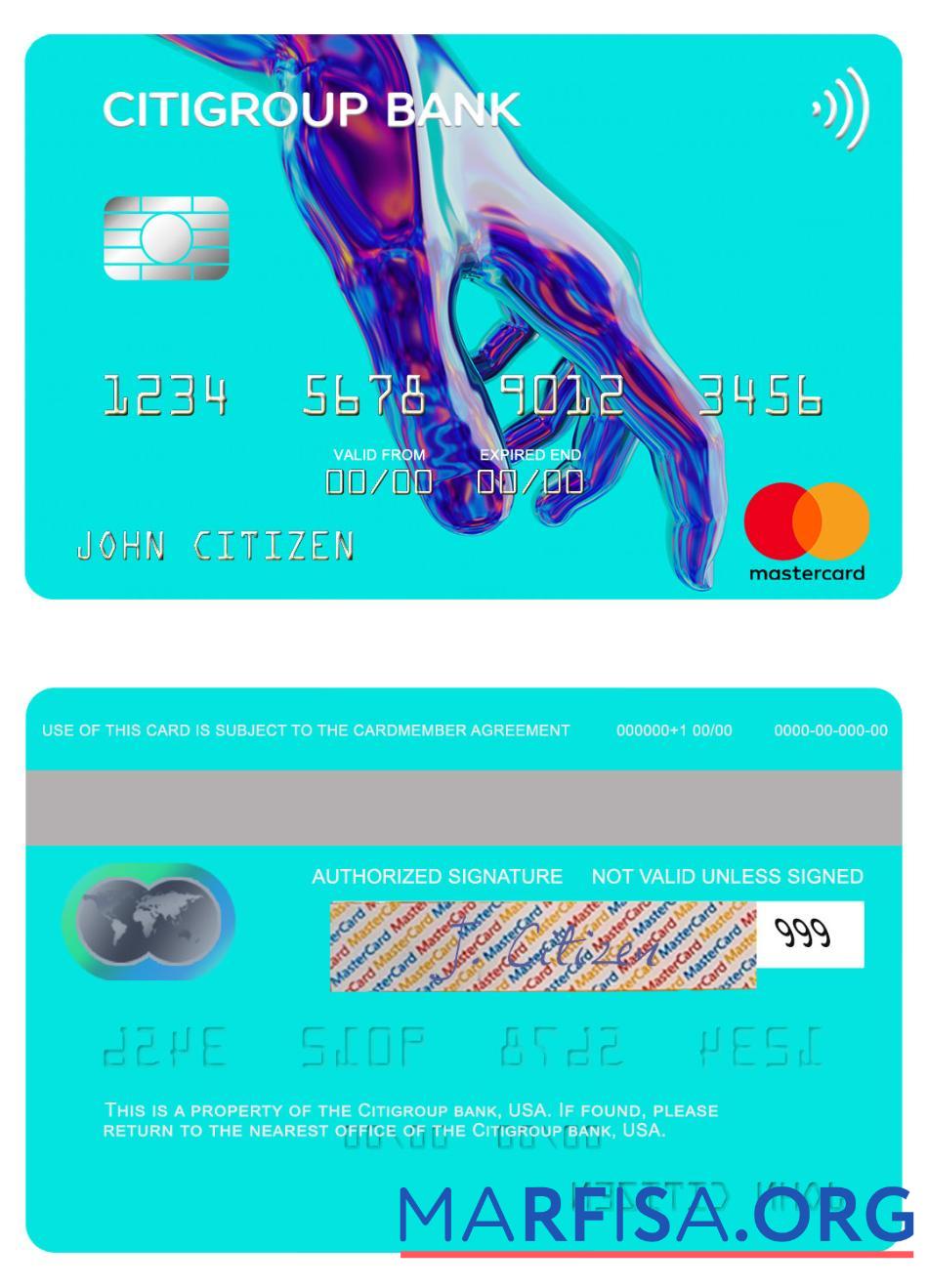 США Citigroup Банковский mastercard шаблон