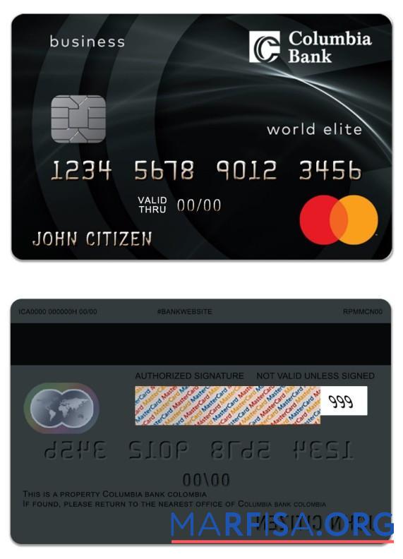 США Columbia Банковский Mastercard Бизнес Platinum образец