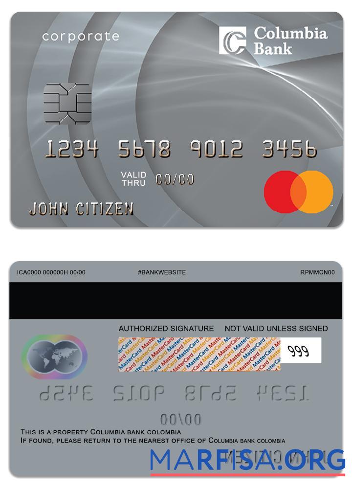 США Columbia Банковский Mastercard коммерческий Кредит Карта образец