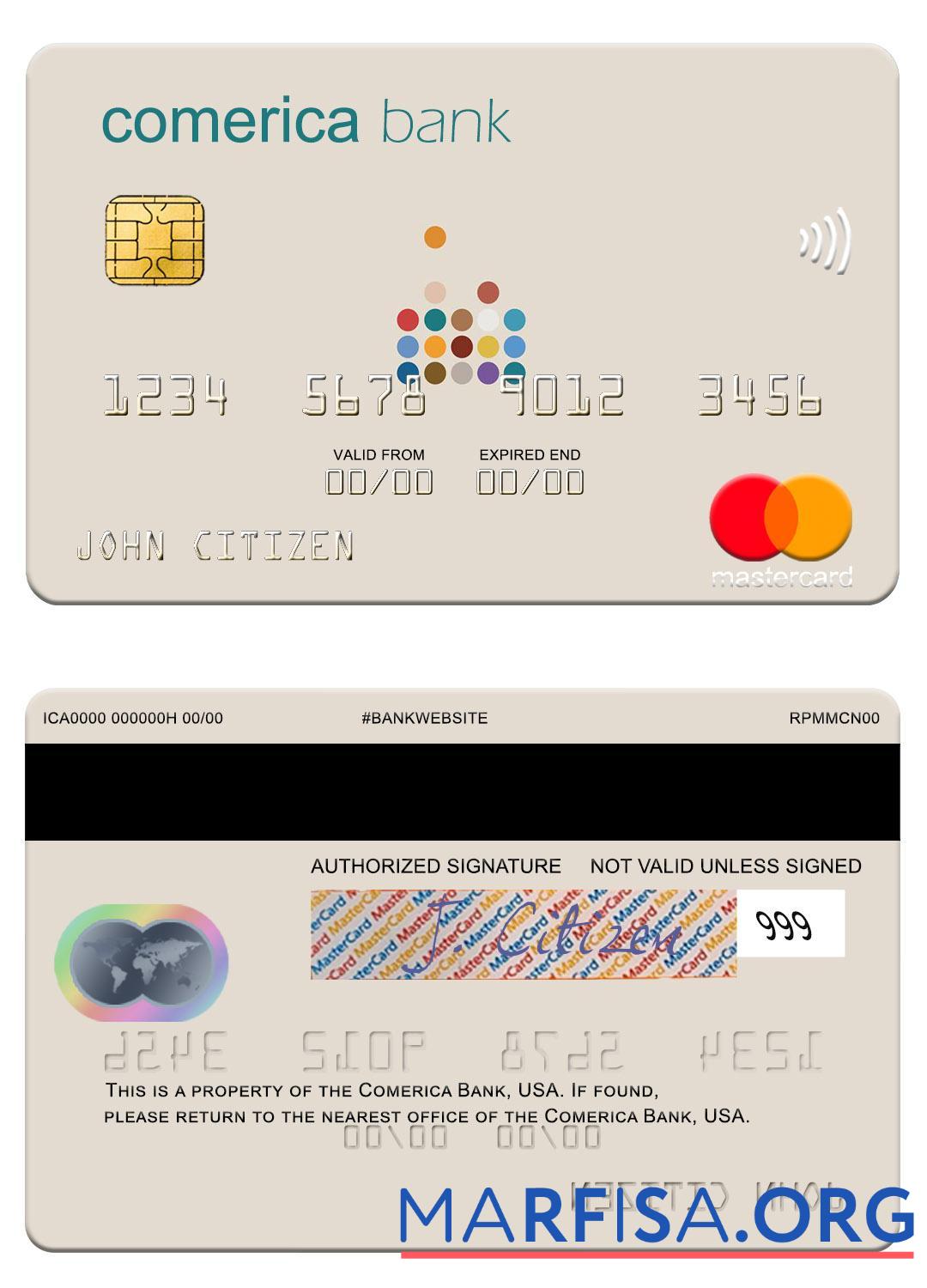 США Comerica Банковский mastercard дизайн