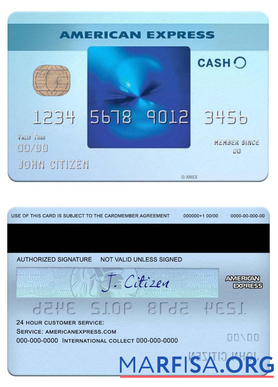 США Commerce Банковский amex синий cash everyday Карта образец