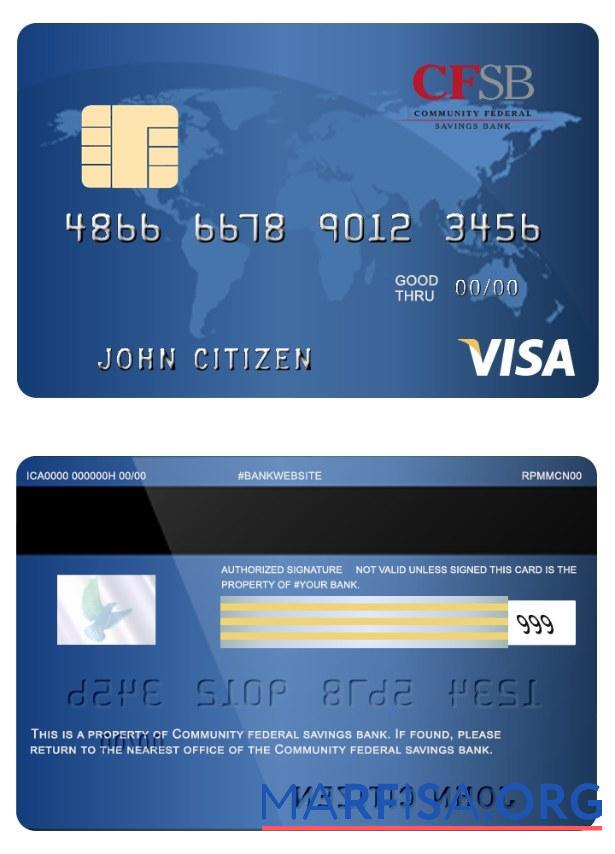 США Community federal savings Банковский Виза Карта шаблон
