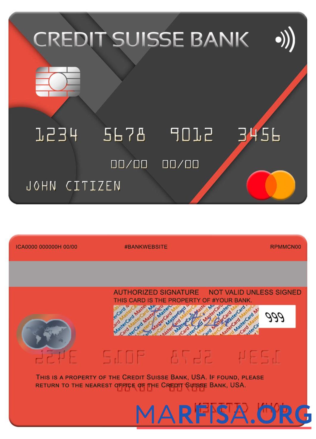 США Кредит Suisse Банковский mastercard дизайн