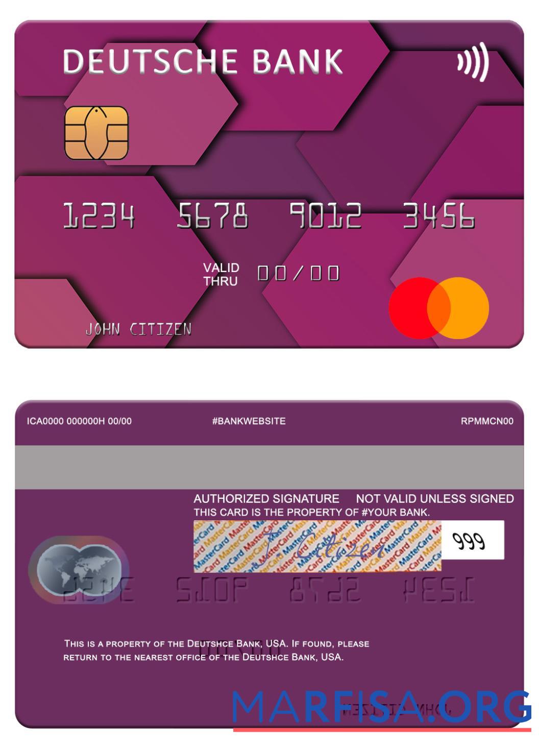 США Deutsche Банковский mastercard макет
