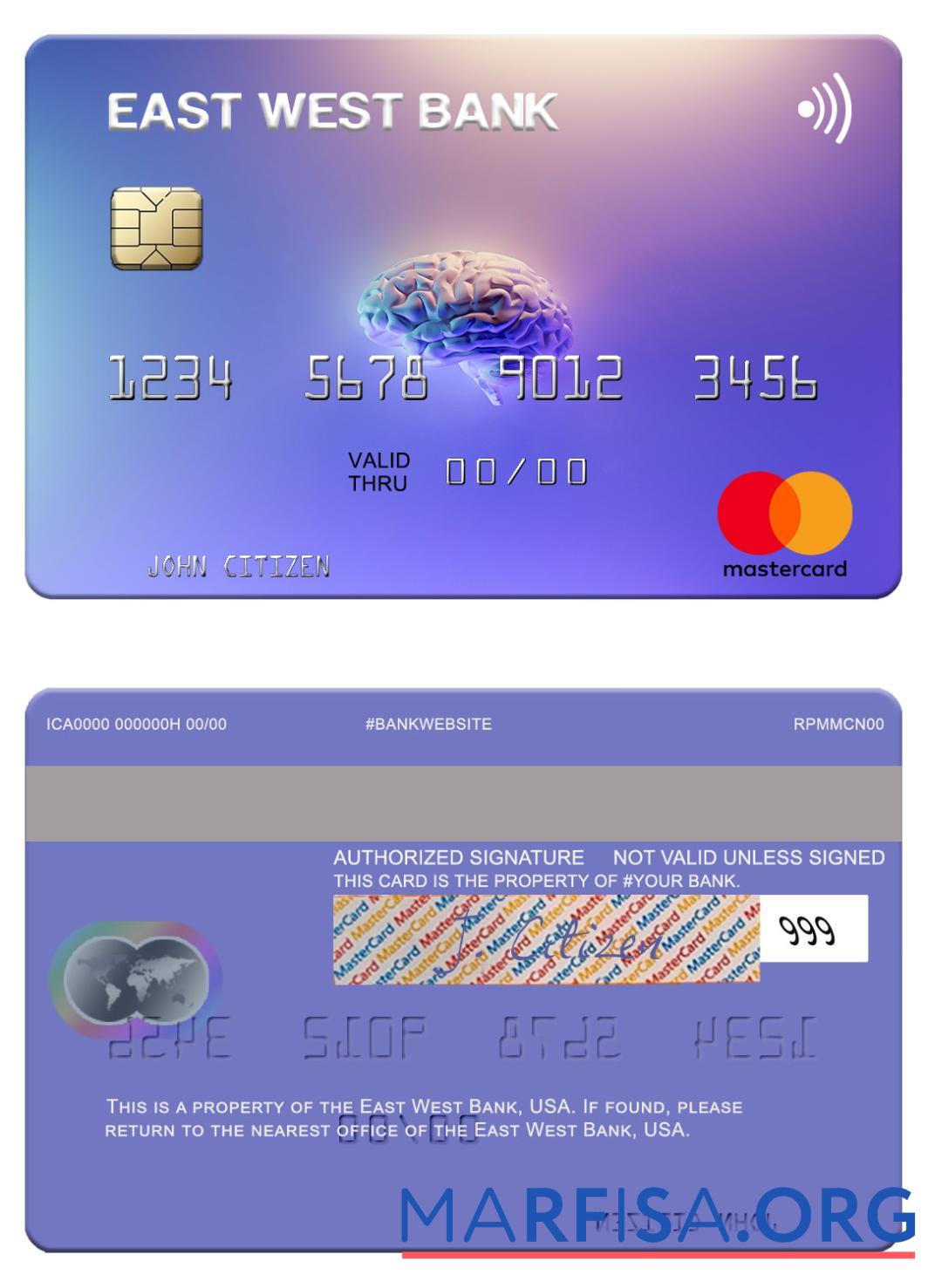 США East West Банковский mastercard макет