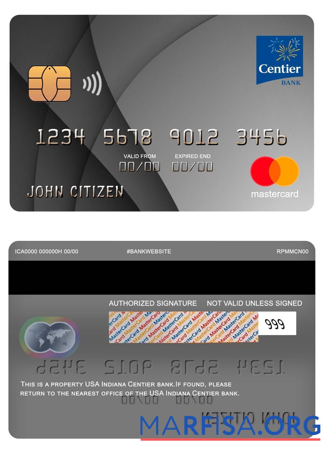 США Indiana Centier Банковский mastercard дизайн
