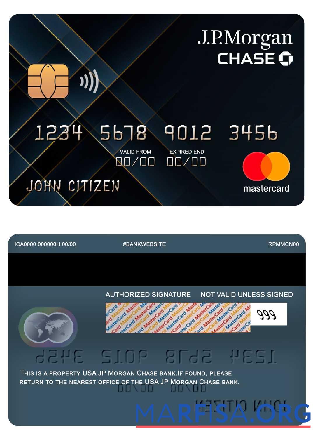 США JP Morgan Chase Банковский mastercard шаблон