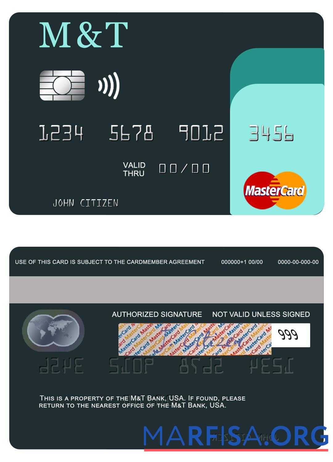 США M&T Банковский mastercard шаблон