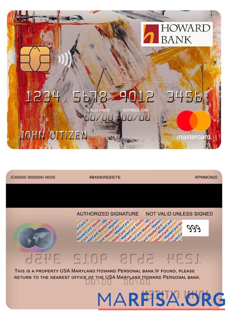 США Maryland Howard Personal Банковский mastercard дизайн