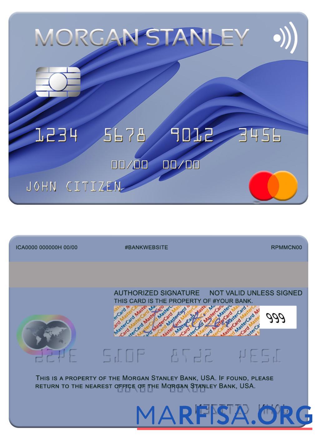 США Morgan Stanley Банковский mastercard макет