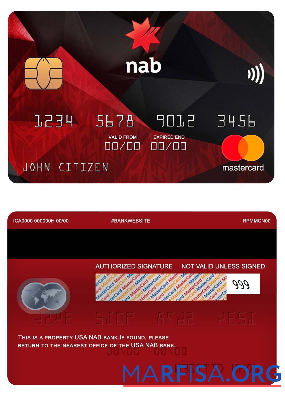 США NAB Банковский mastercard макет