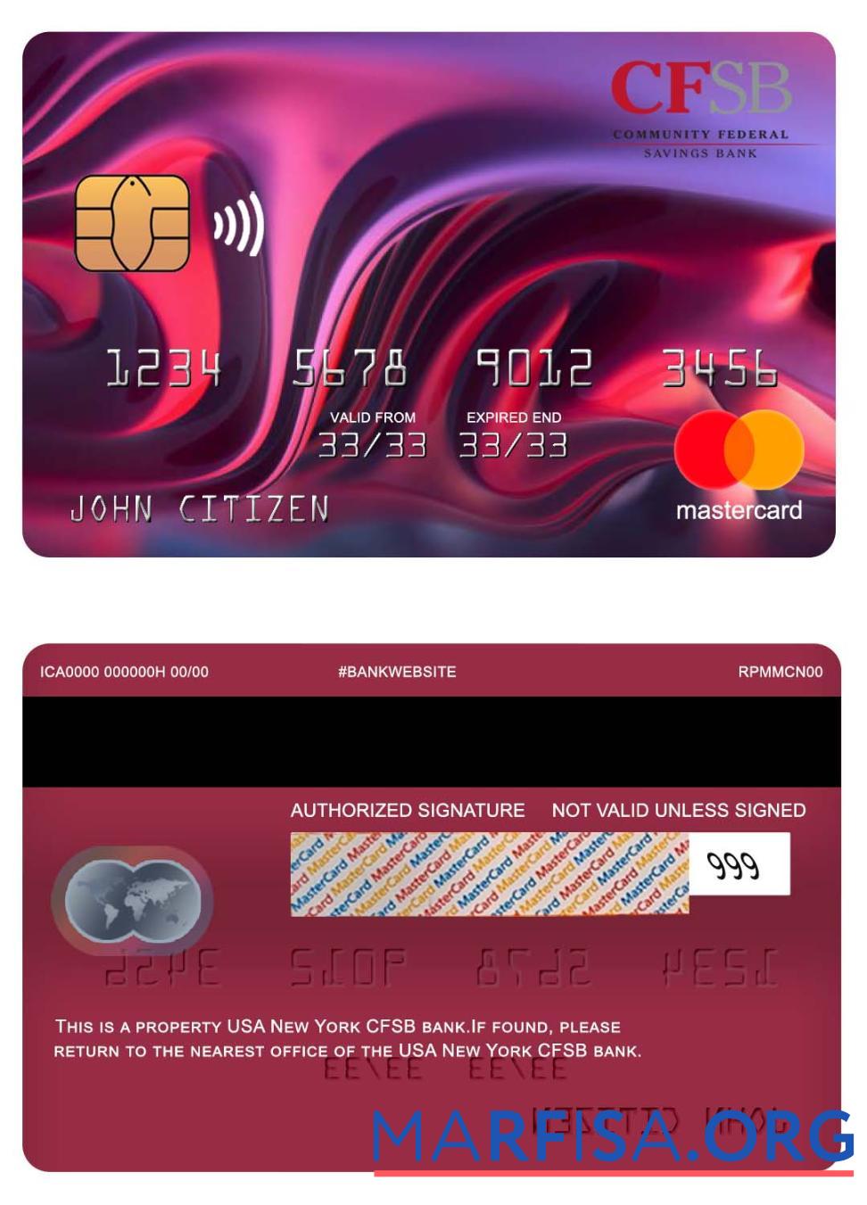 США Новый York CFSB Банковский mastercard шаблон