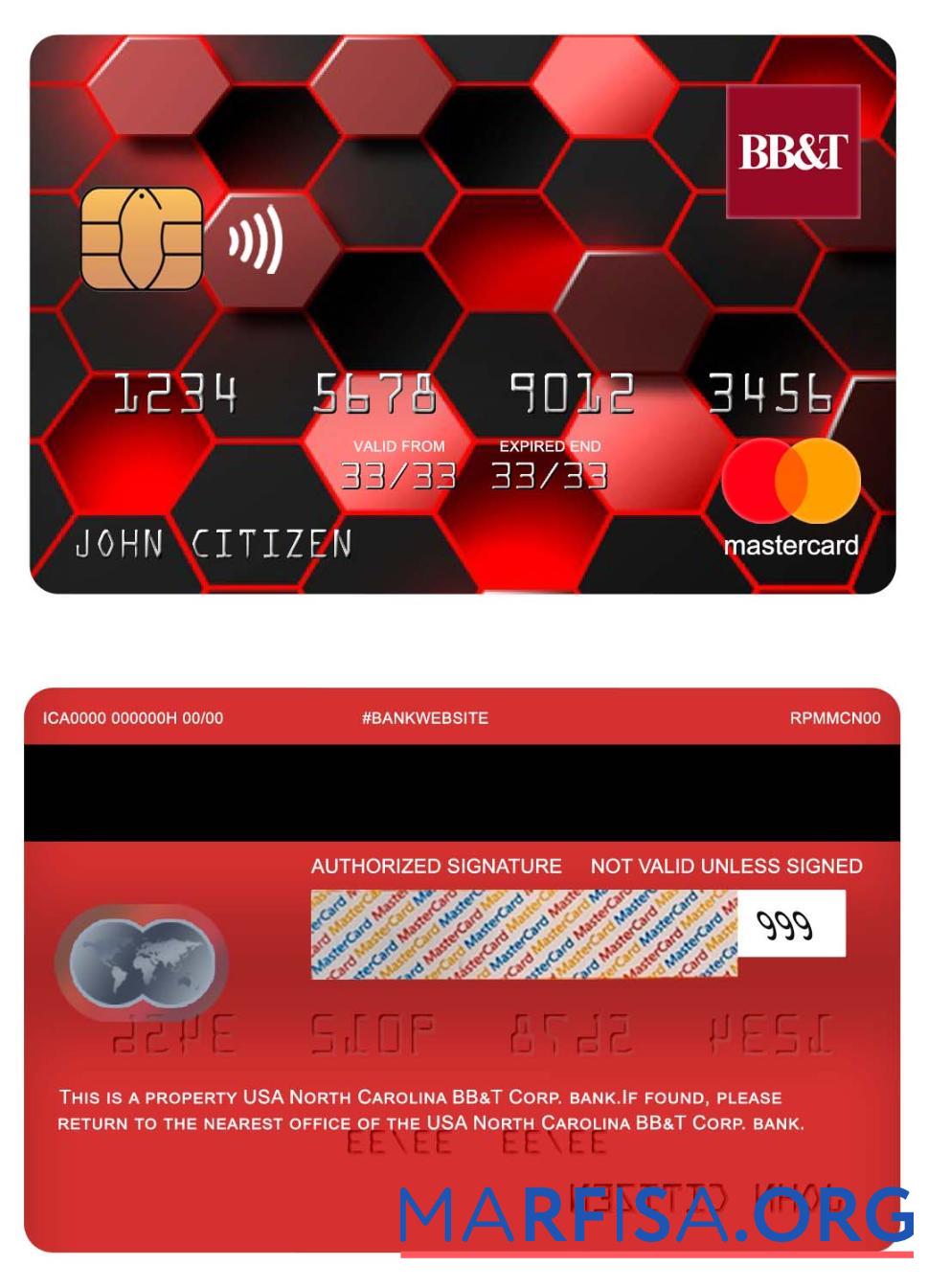 США North Carolina BB&T Corp. Банковский mastercard дизайн
