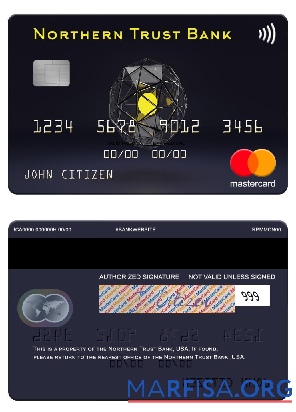 США Northern Trust Банковский mastercard шаблон