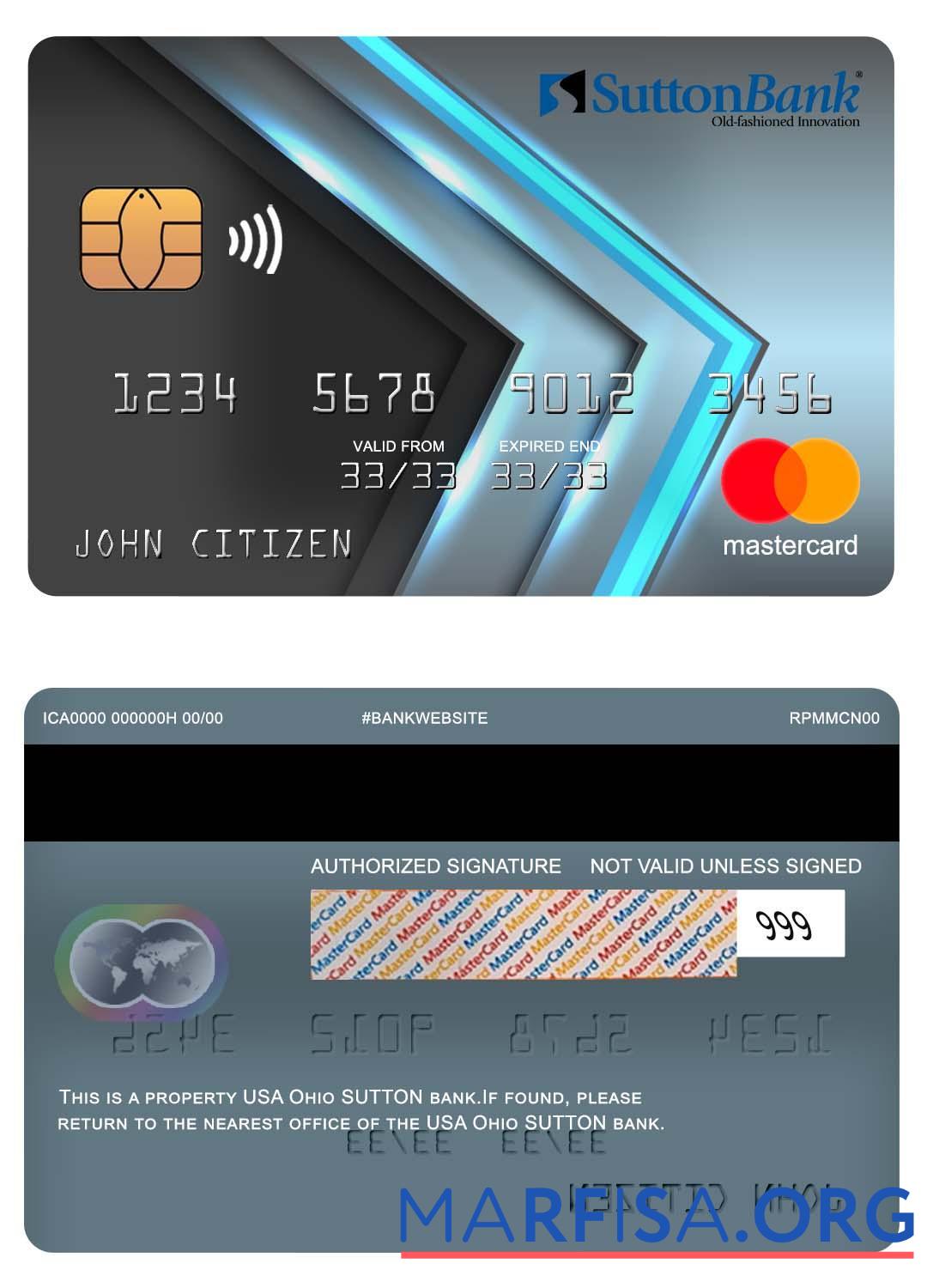 США Ohio SUTTON Банковский mastercard дизайн