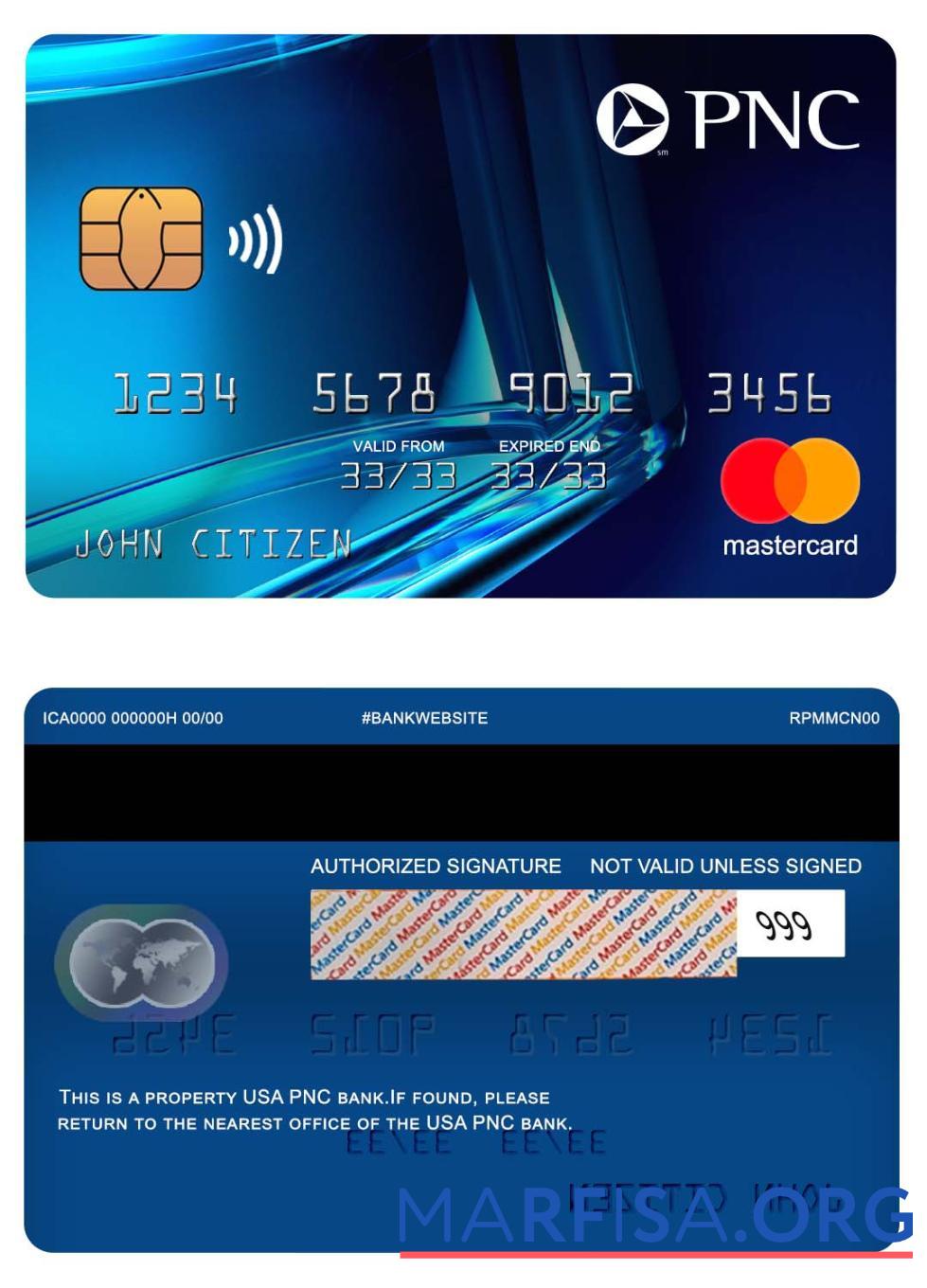 США PNC Банковский mastercard синий дизайн