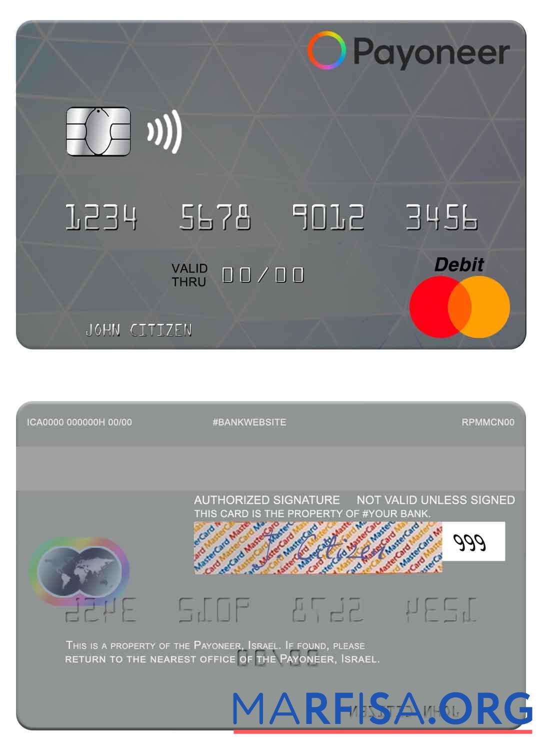 США Payoneer mastercard дизайн