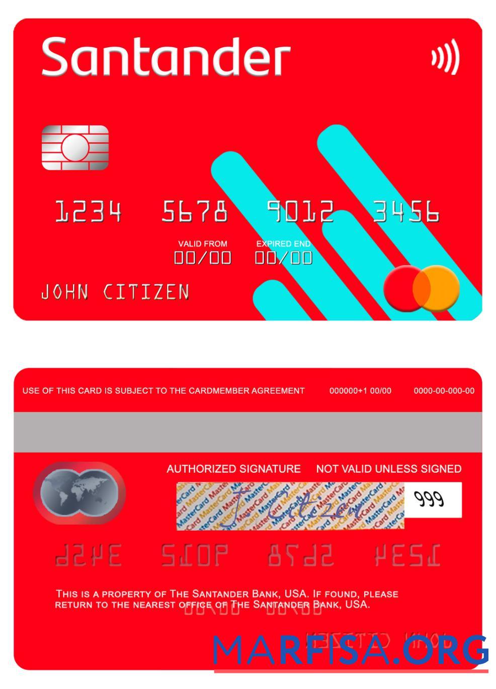 США Santander Банковский mastercard предпросмотр