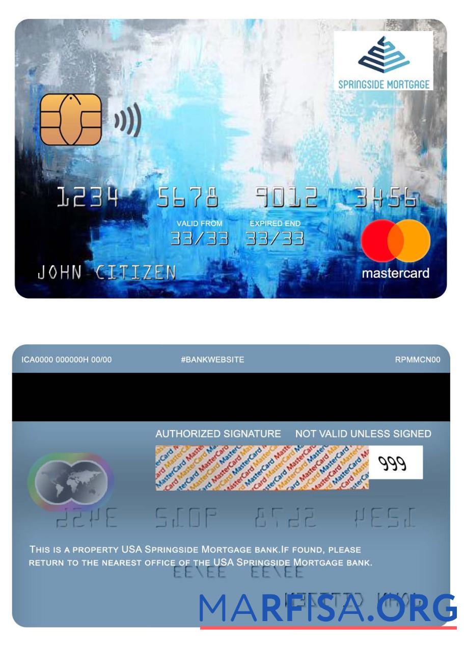 США Springside Ипотека Банковский mastercard макет