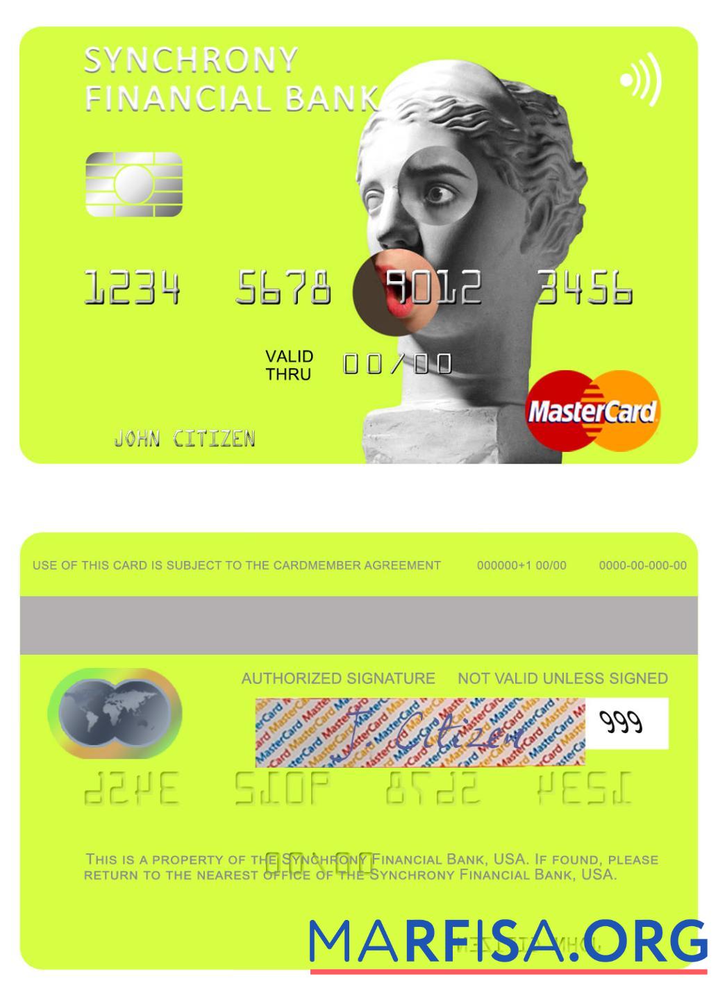 США Synchrony Financial Банковский mastercard образец