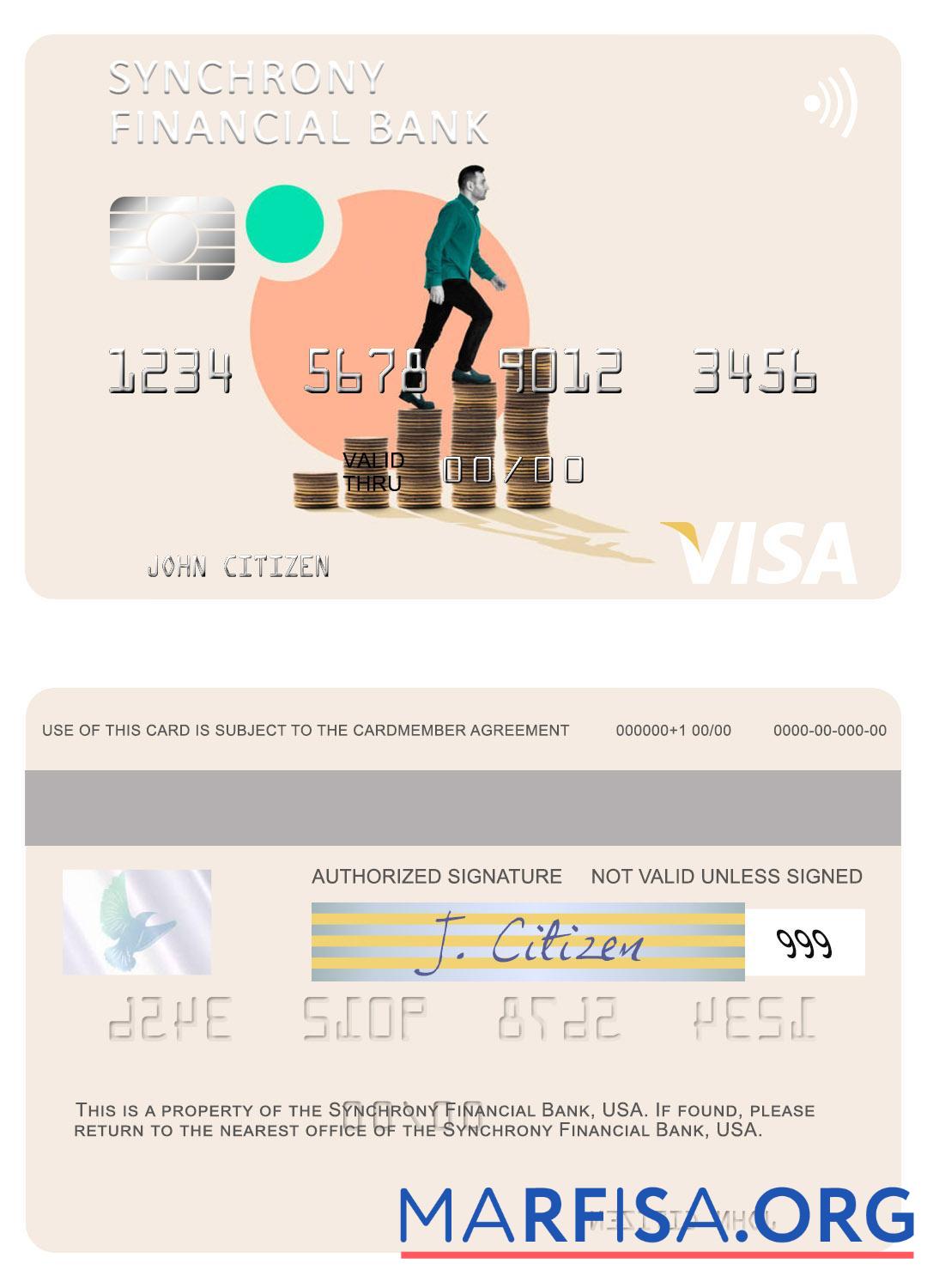США Synchrony Financial Банковский Виза Карта дизайн